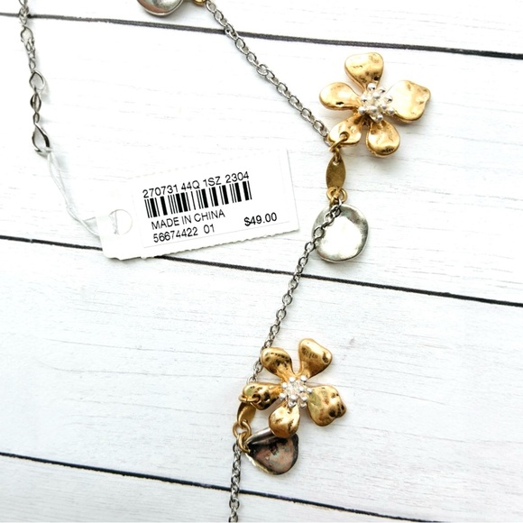 NEW NWT J. Jill Gold Silver Flower Charm Station Long Necklace $49 Retail Tag - Picture 2 of 4